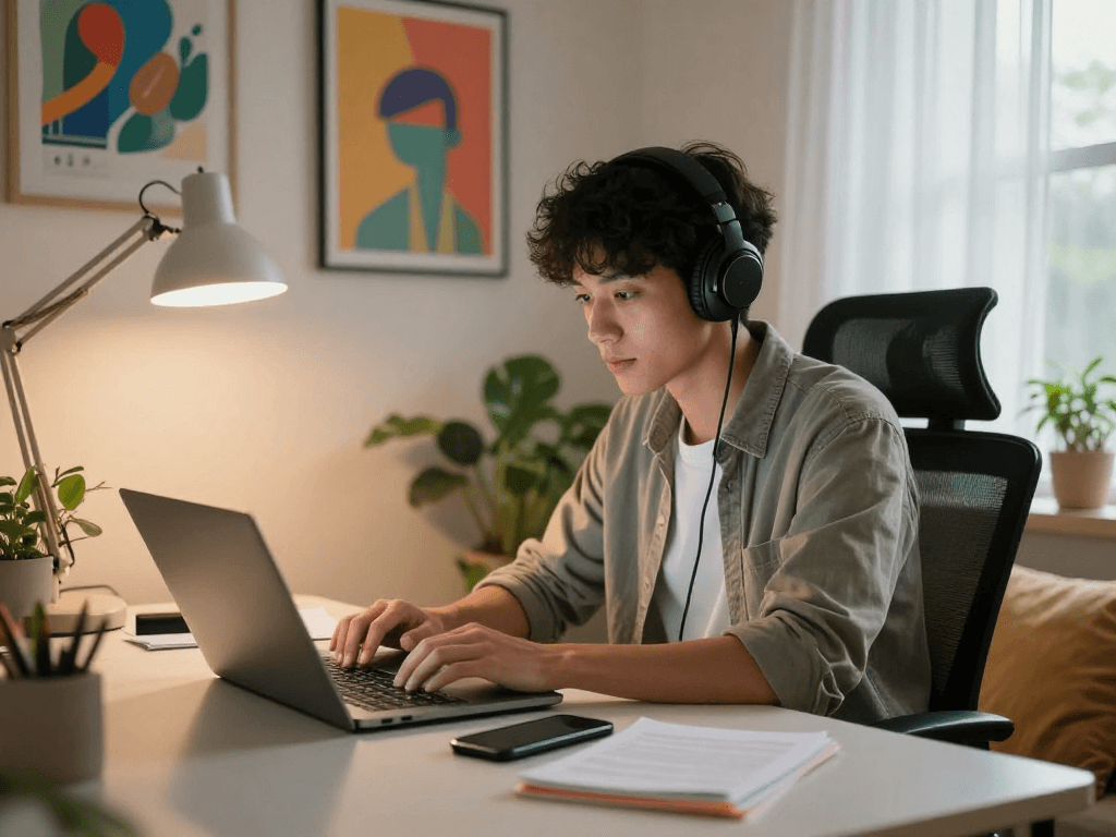 Cozy home office scene featuring nsfw ai chat setup with engaging digital communication elements.