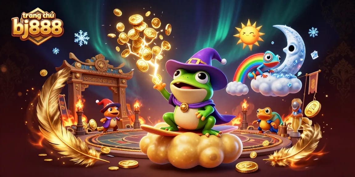 Experience thrilling moments at trang chủ bj888 with a dynamic 3D illustration of vibrant casino elements.