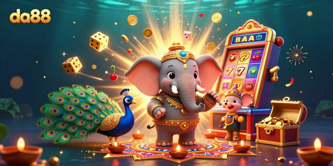 Experience da88's vibrant casino atmosphere with a colorful 3D elephant and jackpot excitement.