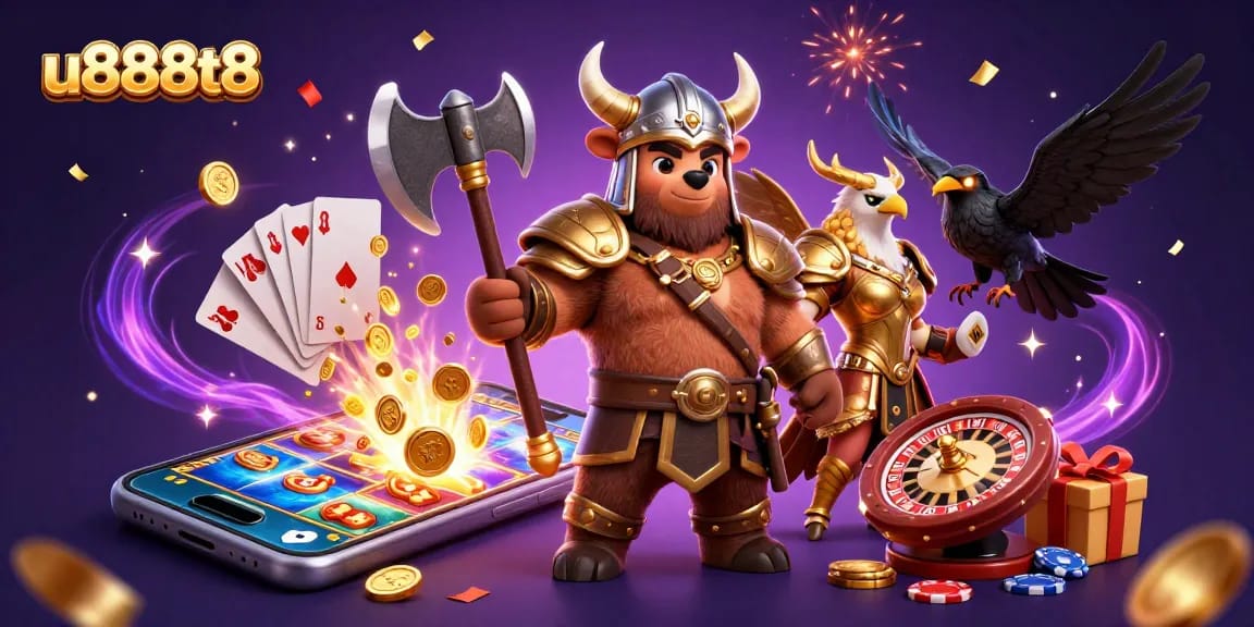 u888t8 brings excitement with 3D Viking and Valkyrie amid vibrant casino elements