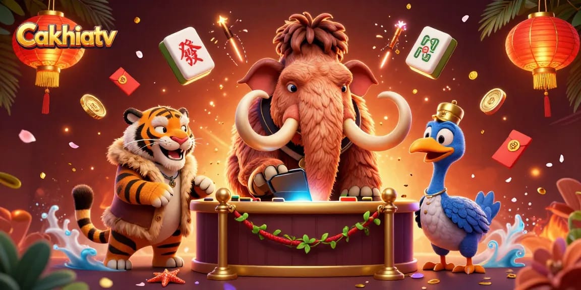 Cakhiatv enhances gaming excitement with a whimsical scene featuring vibrant casino characters and festive elements.