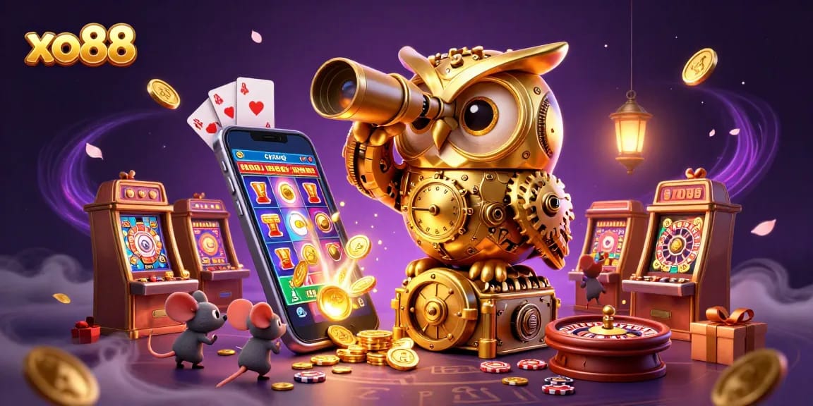 Play and win with xo88 in this vibrant 3D casino illustration showcasing excitement and thrilling games.
