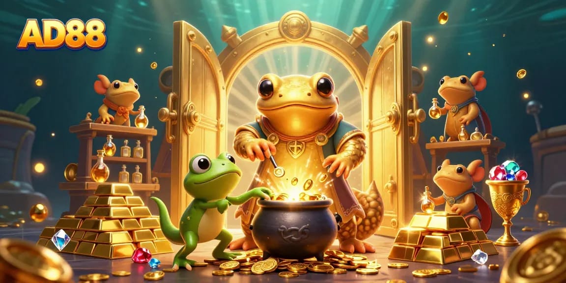 Experience the vibrant world of AD88 with immersive gold coin transformations and magical characters.
