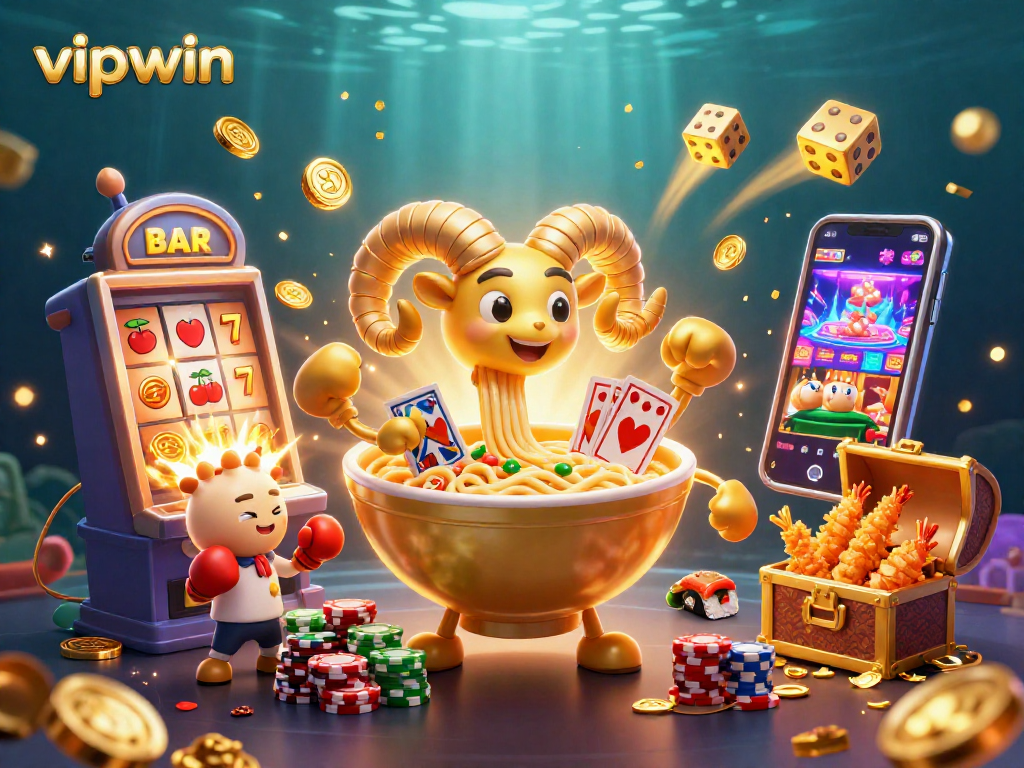 Experience the thrill of vipwin casino with a vibrant 3D cartoon illustration featuring engaging gaming characters and exciting elements.