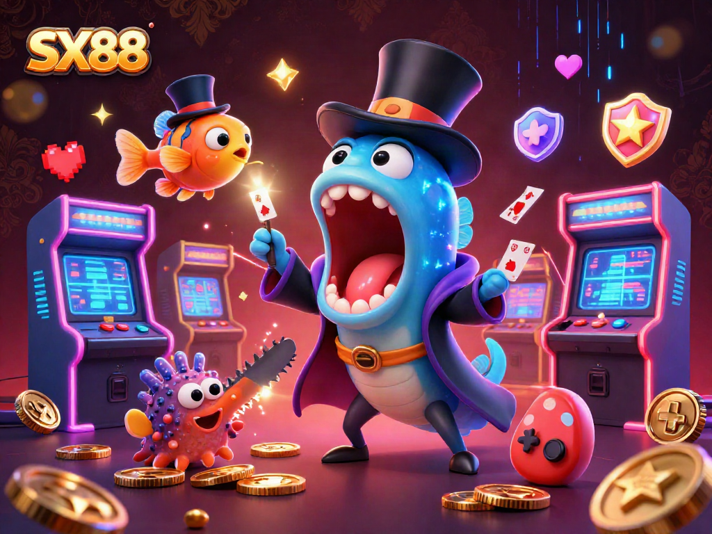 SX88 showcases a cartoon deep-sea magicians' event with gamers immersed in vibrant colors.