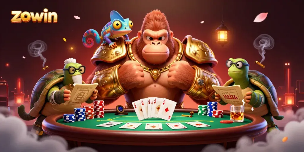 Zowin's vibrant 3D casino adventure scene with magical elements and dynamic characters.