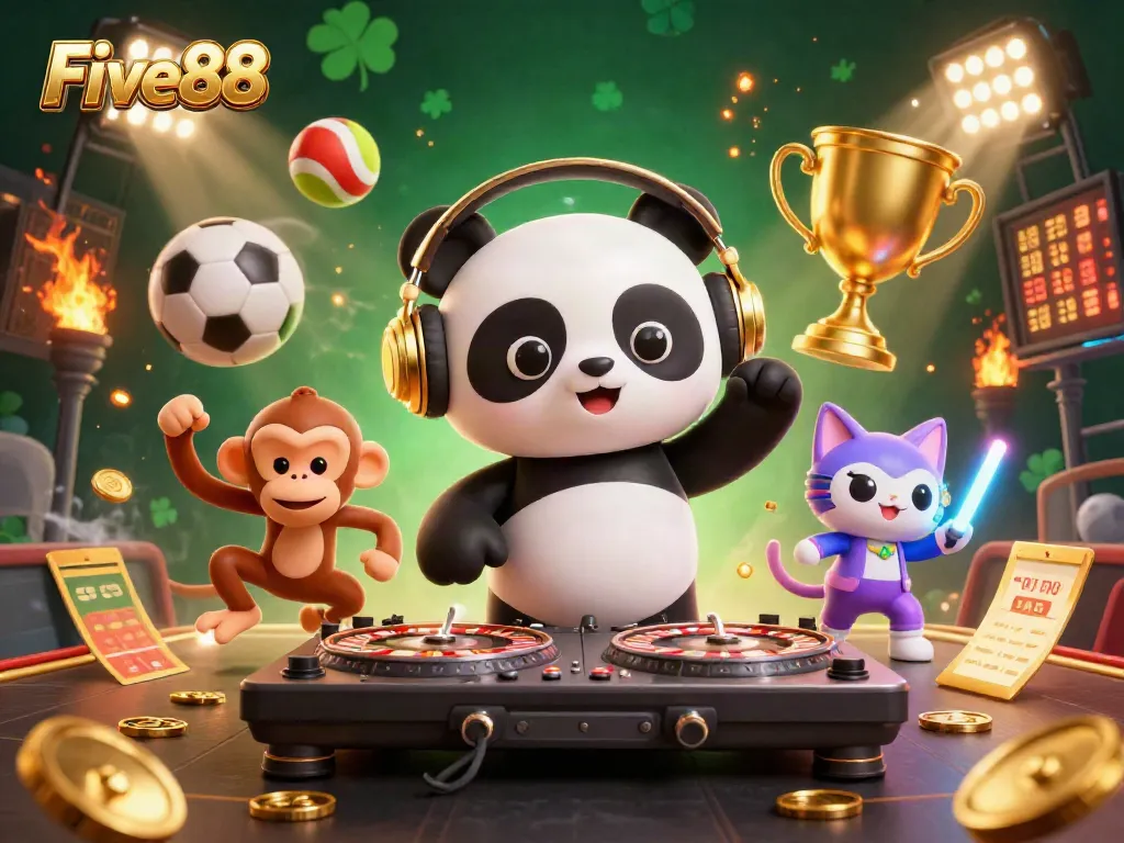 Engage in Five88's exciting casino atmosphere with DJs and vibrant interactive elements in this dynamic scene.