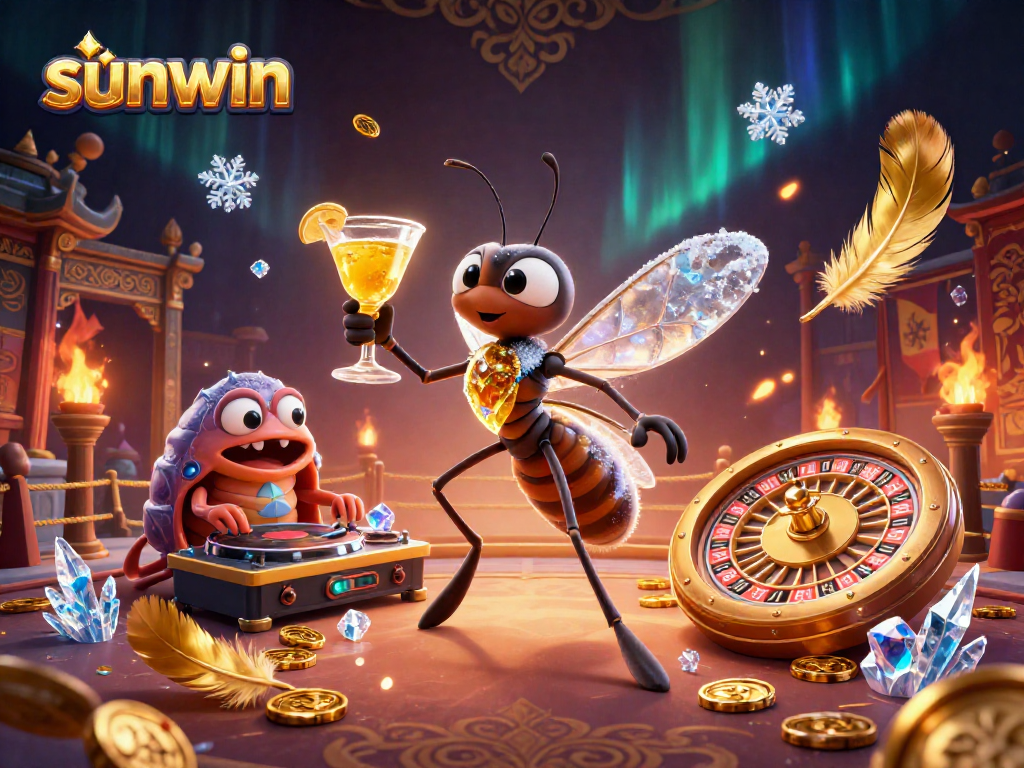 Engage with sunwin's vibrant casino scene showcasing a golden cocktail and lively characters.