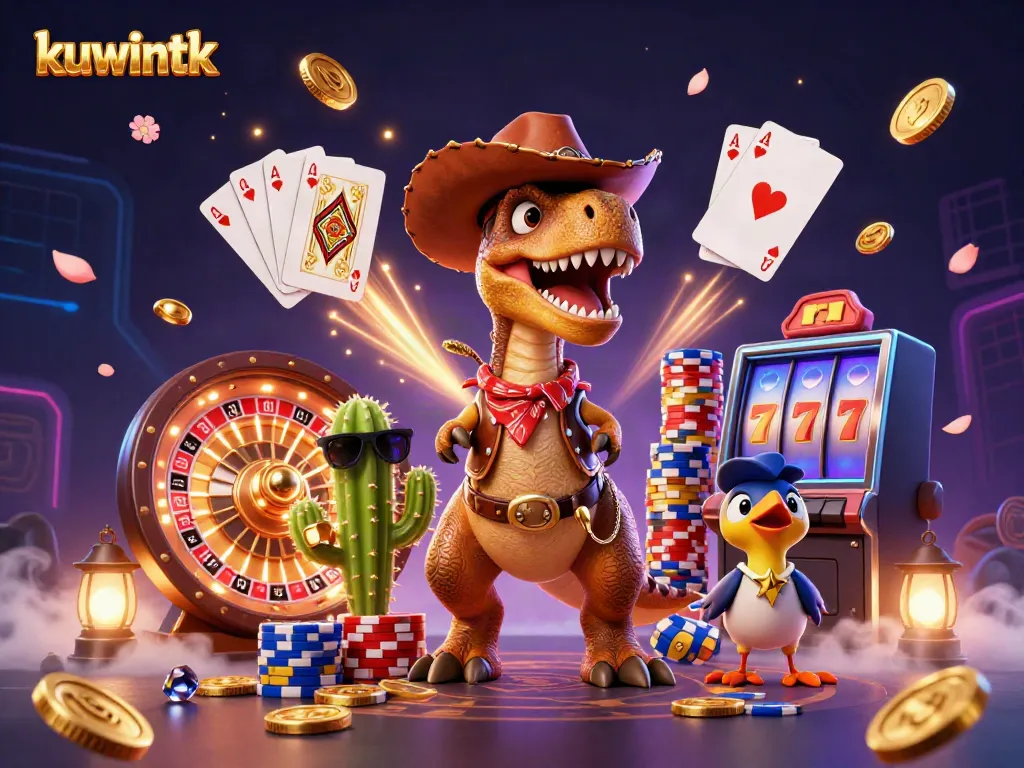 Engage with kuwintk's thrilling 3D casino adventure featuring characters and vibrant gaming elements.
