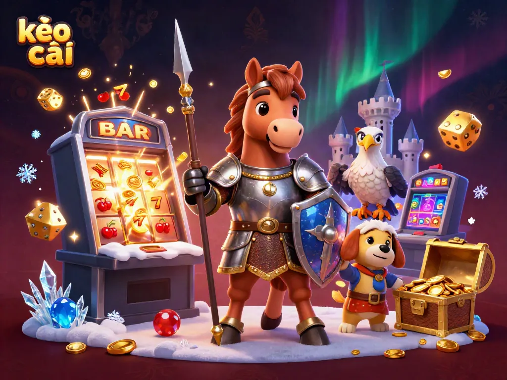 Engage with kèo nhà cái through a vibrant 3D celebration of jackpot slots and medieval characters.