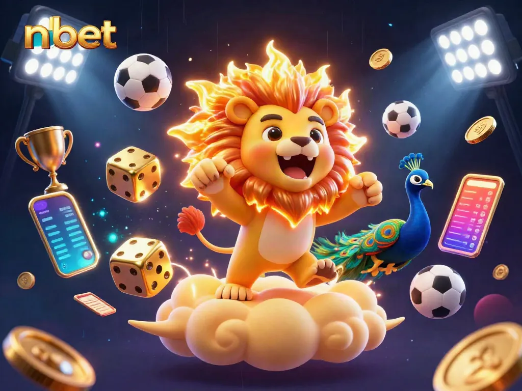Experience thrilling moments with nbet as a sun lion roars amidst cosmic casino excitement in this lively illustration.