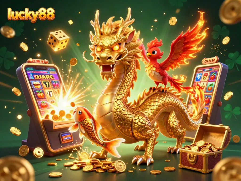 Experience the thrill of lucky88 with a vibrant 3D casino scene featuring dynamic characters and action.