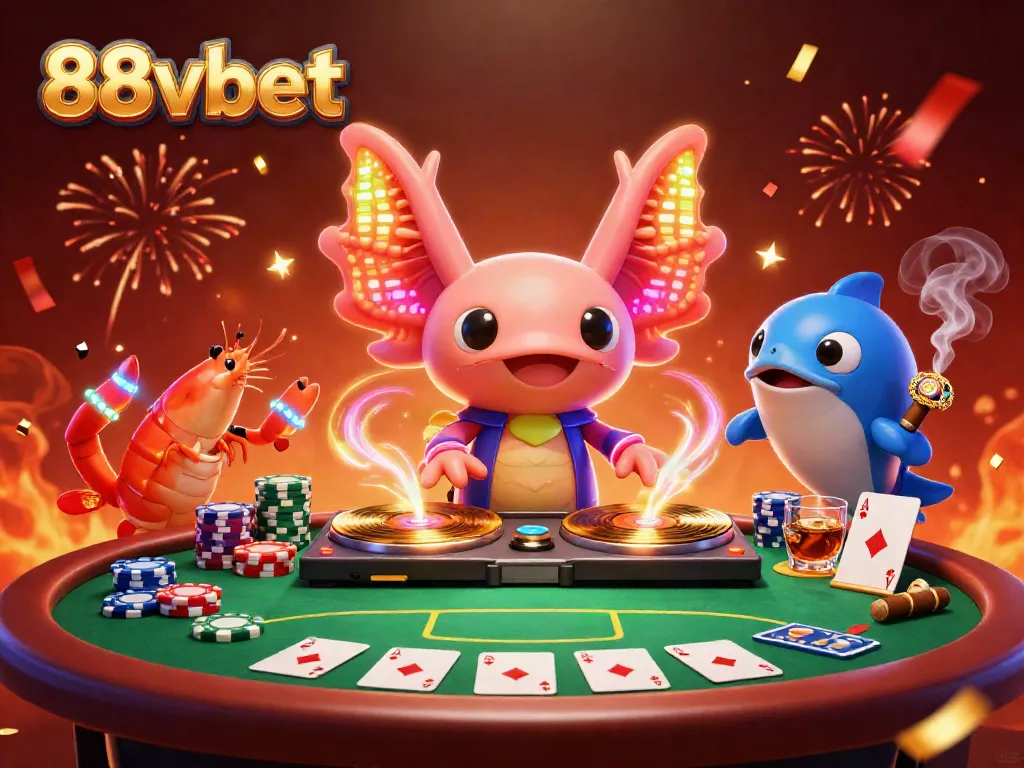 Experience casino thrills with 88vbet's dynamic axolotl DJ spinning hot action.