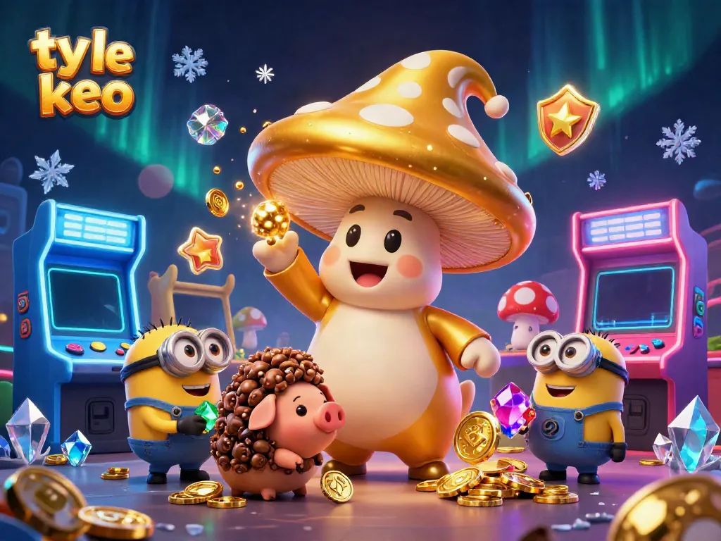 Experience dynamic ty le keo magic with a golden mushroom wizard and vibrant gaming elements.