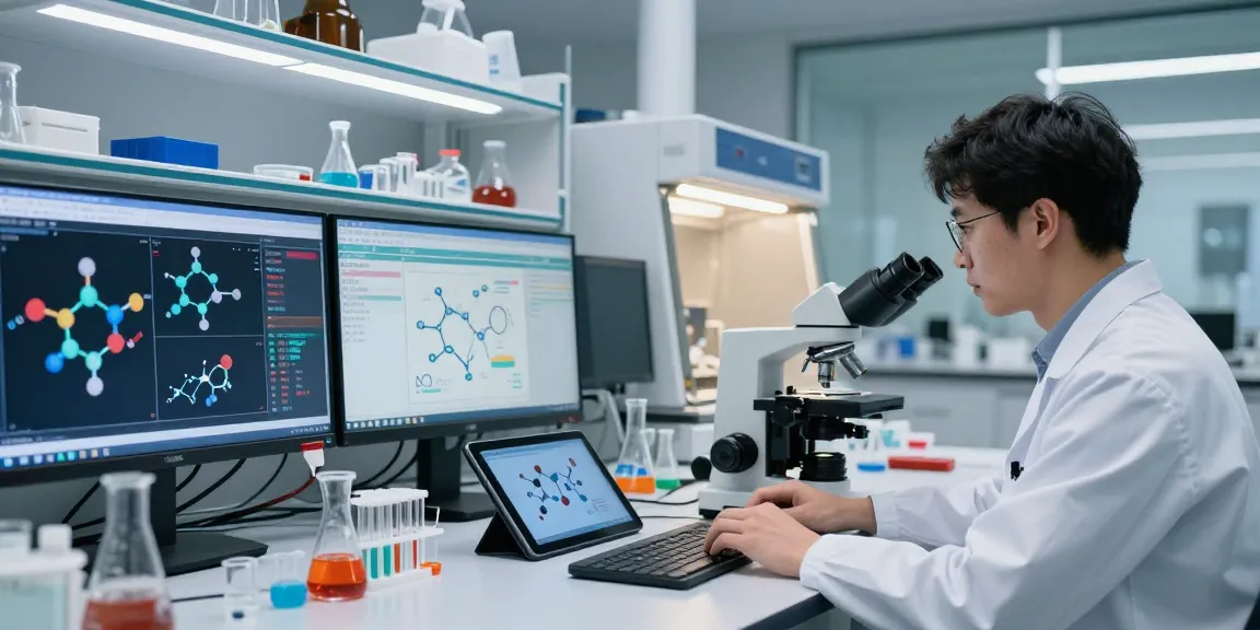 Scientist researching glp-3-rt in a modern laboratory with high-tech equipment.