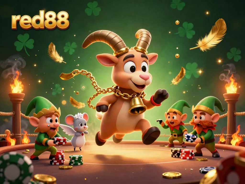 Experience the thrill of red88 with a festive casino scene featuring Krampus and playful elf gremlins.