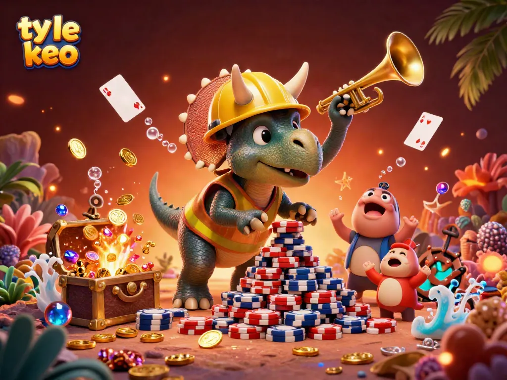 Enjoy engaging with ty le keo odds while witnessing the cheerful triceratops build poker chips.