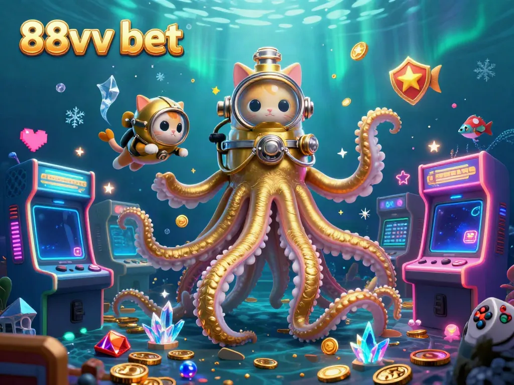 Experience thrilling wins at 88vv bet with an exciting underwater casino adventure illustration.