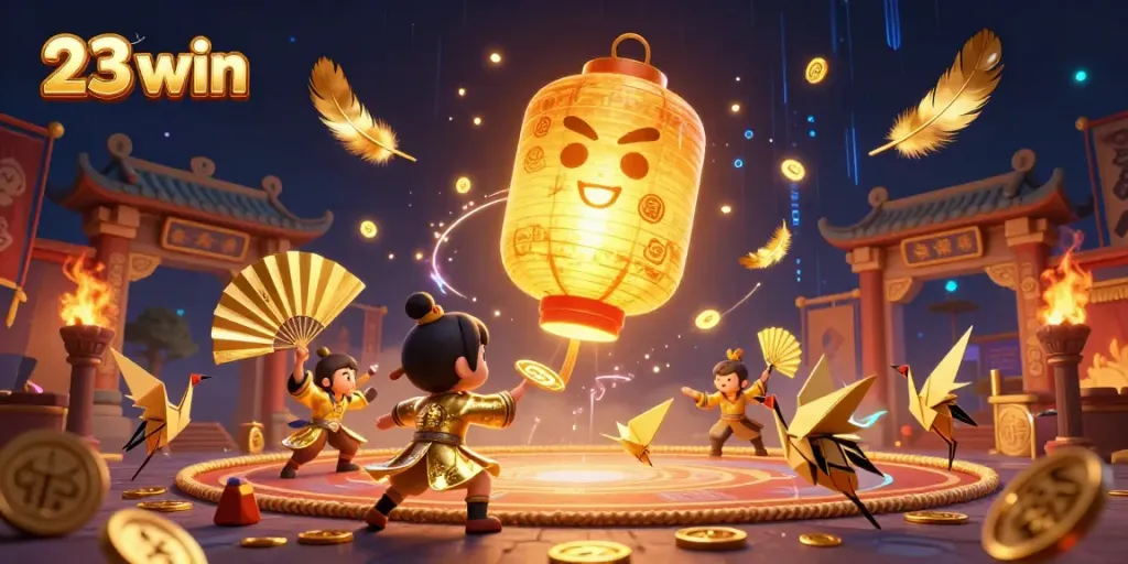 Experience the vibrant energy of 23 win with golden lantern spirits and action-packed casino elements.