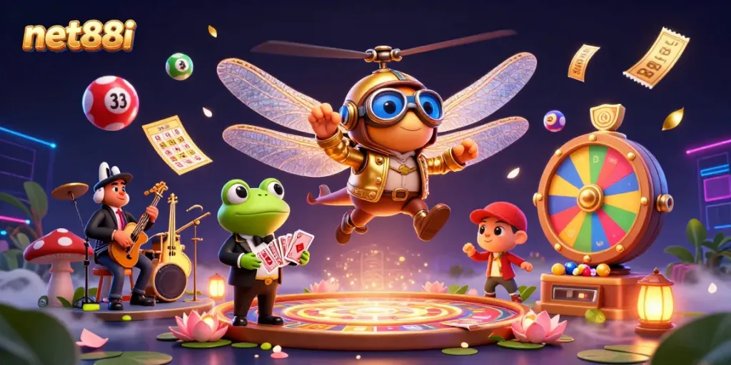 Experience dynamic gameplay at net88i with lively 3D characters, vibrant elements, and immersive casino visuals.