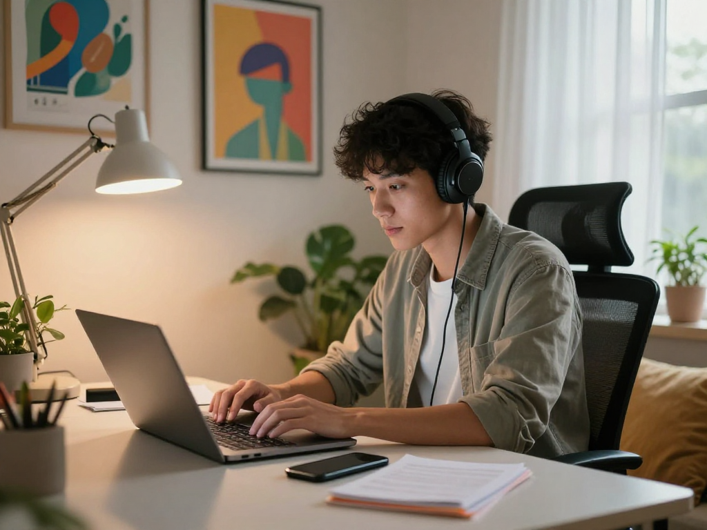 Cozy home office scene featuring nsfw ai chat setup with engaging digital communication elements.