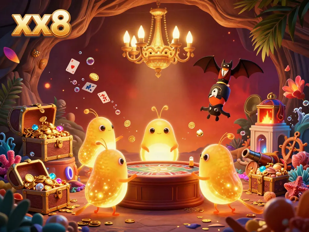 Experience the vibrant xx8 casino ambiance as glowworms illuminate games with gold and gems.