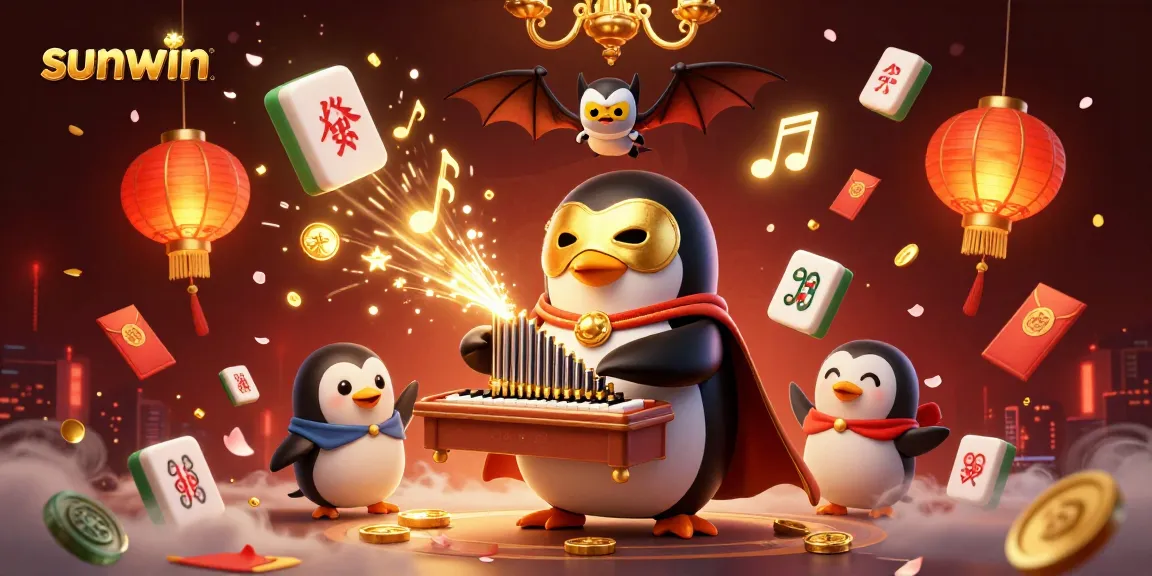 Deposit gold coins with the sunwin penguin in a vibrant casino scene.