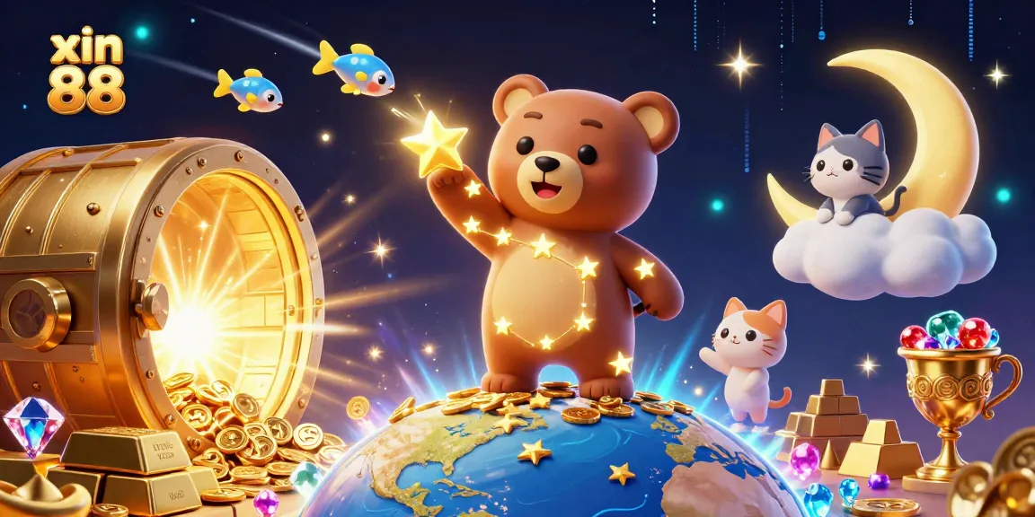 Join the excitement at xin 88 with cosmic characters scooping up treasures amidst dazzling casino elements.