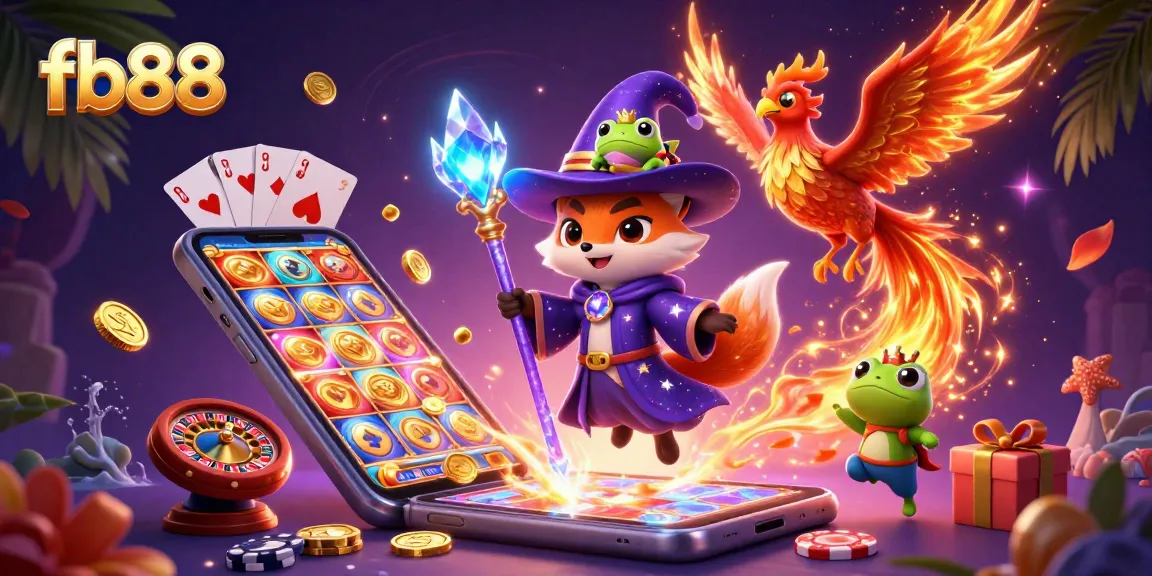 Experience exciting wins at fb88 with vibrant slot games and magical characters in this enchanting illustration.