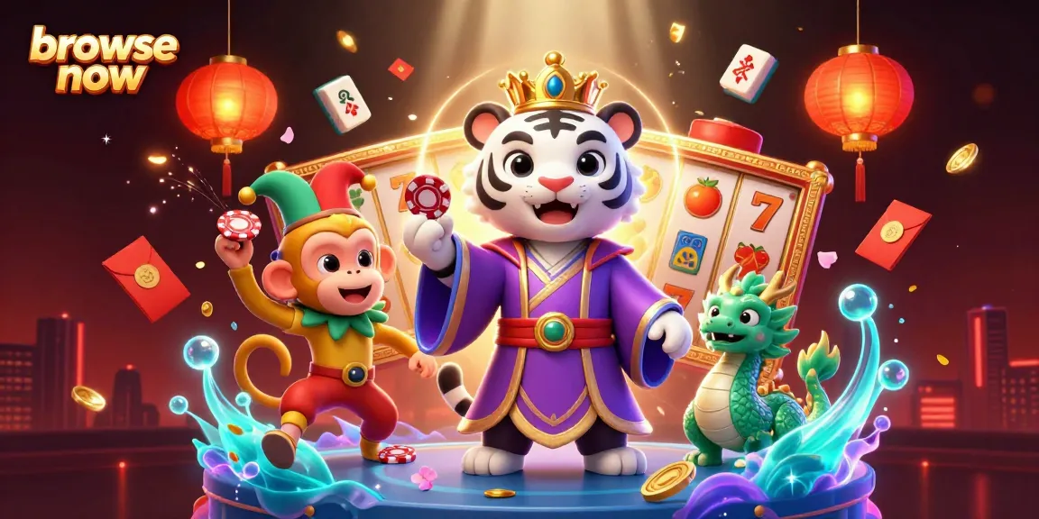 Browse now at an online casino, featuring a majestic white tiger, playful monkey, and jade dragon.