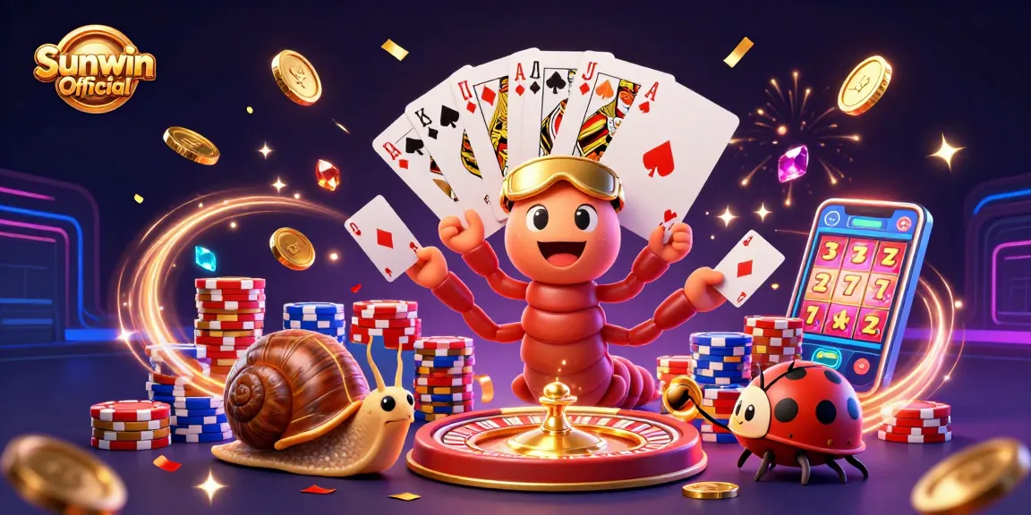 Engage in thrilling gameplay with Sunwin Official's vibrant casino illustration featuring a lively dealer and exciting elements.