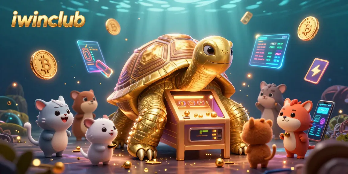 Engage with iwinclub in an exciting 3D illustration showcasing a lively casino atmosphere filled with playful characters and vibrant gambling elements.