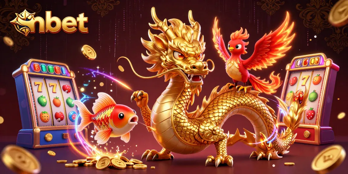 Experience thrilling action with nbet's vibrant slot games featuring a dragon, phoenix, and koi fish.