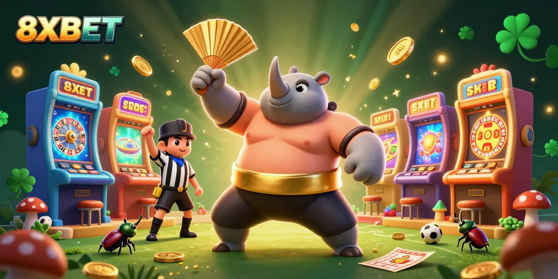 Experience exciting gaming moments with 8XBET, where a sumo champion beetle stomps coins as the action unfolds.