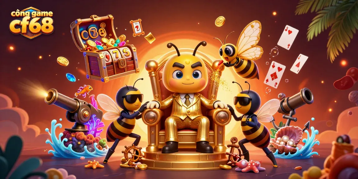 Cổng game cf68 provides thrilling gameplay with a dynamic 3D cartoon scene full of vibrant casino elements.