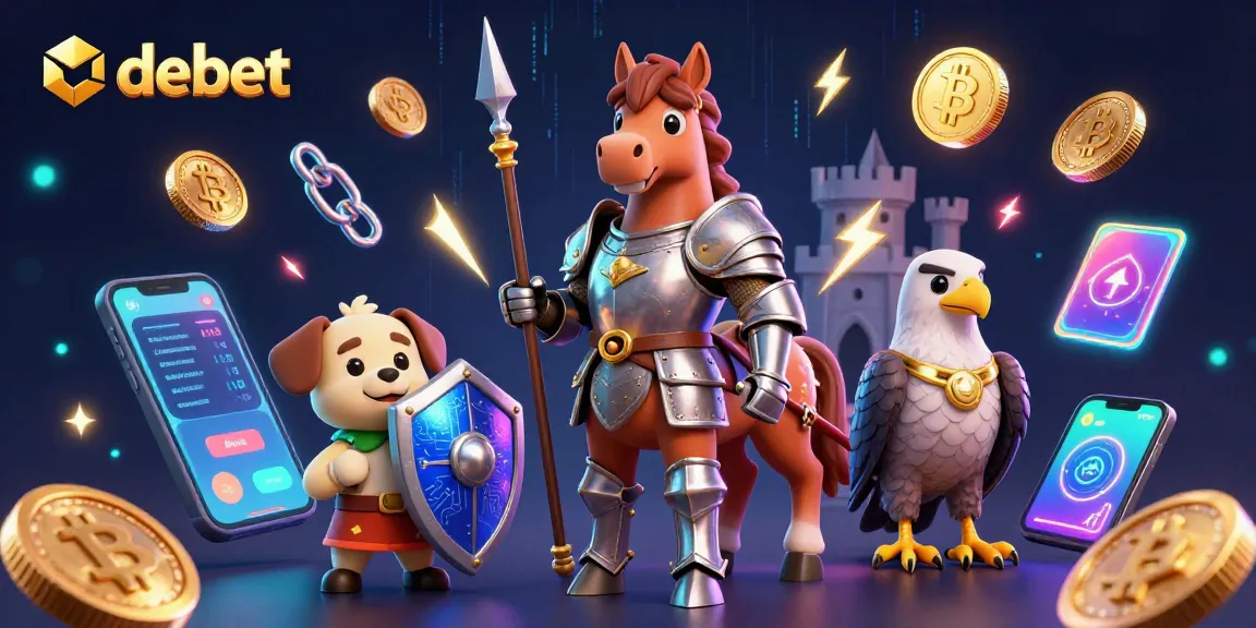Engage with debet's exciting gaming world through vibrant 3D casino characters and crypto elements.