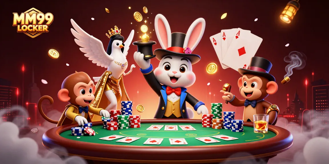 Play thrilling games at MM99 LOCKER with our magician and monkey in an enchanting casino scene.